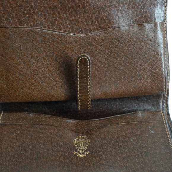 1970s Vintage Gucci Supreme Monogram Canvas Leather GG Gold Clasp Clutch Wallet - Picture 9 of 16